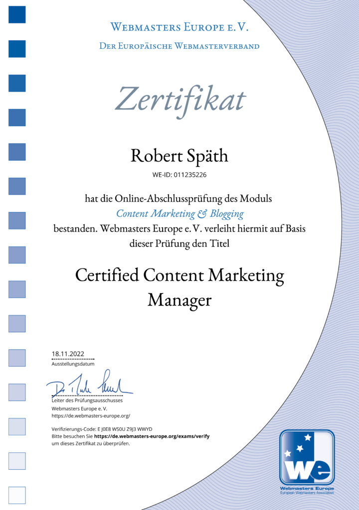 Zertifikat Content Marketing Manager